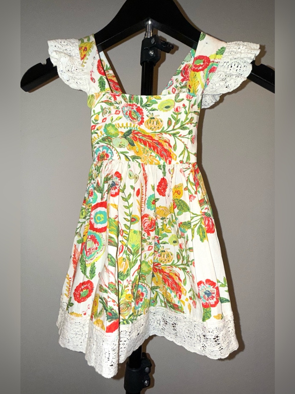 SweetHoney tropical floral print dress with criss cross straps, size 3T